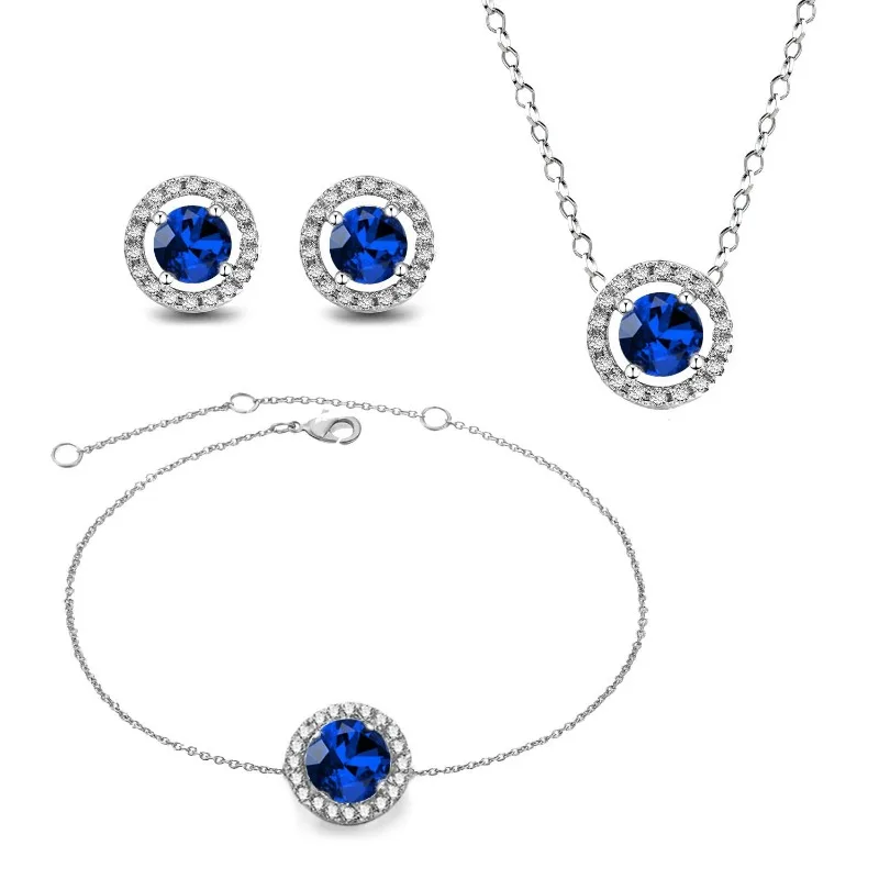 

Classic Round Zircon Micro Inlaid Set Multi-color Women's Earrings Necklace Bracelet Three Piece Set, Wedding Kit Wholesale