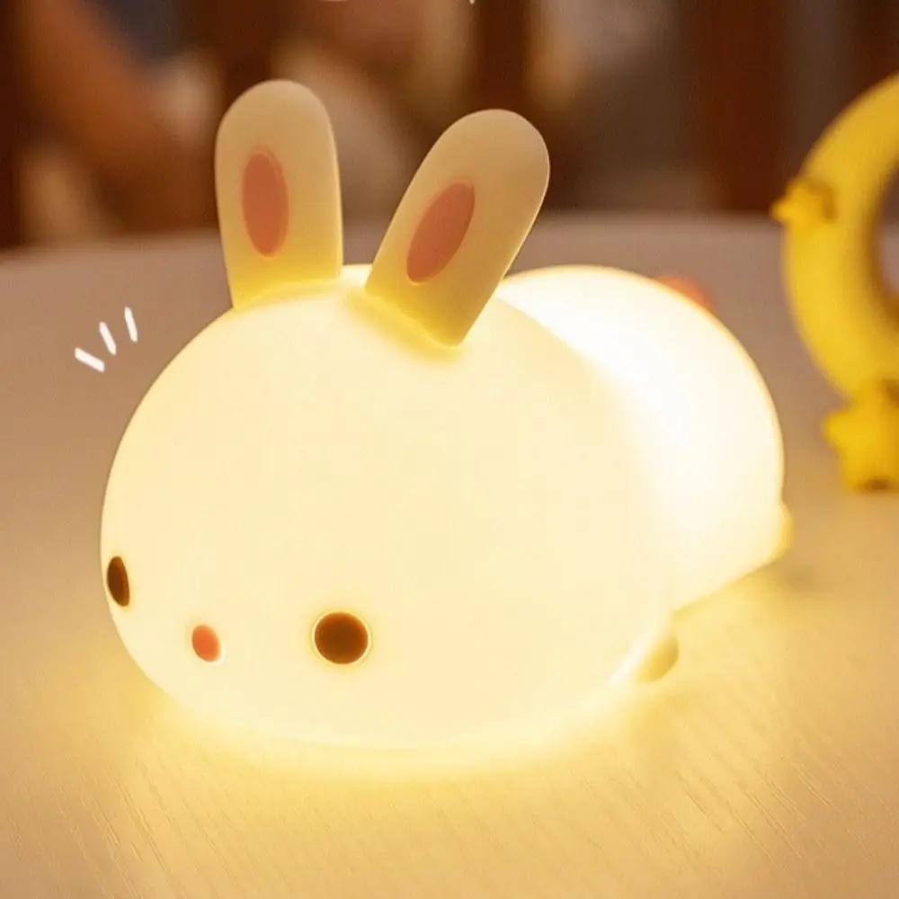 Portable Touch Sensor Rabbit Night Light 16 Colors Colorful LED Night Lights Dimmable Silicone Bunny Lamp Bedroom