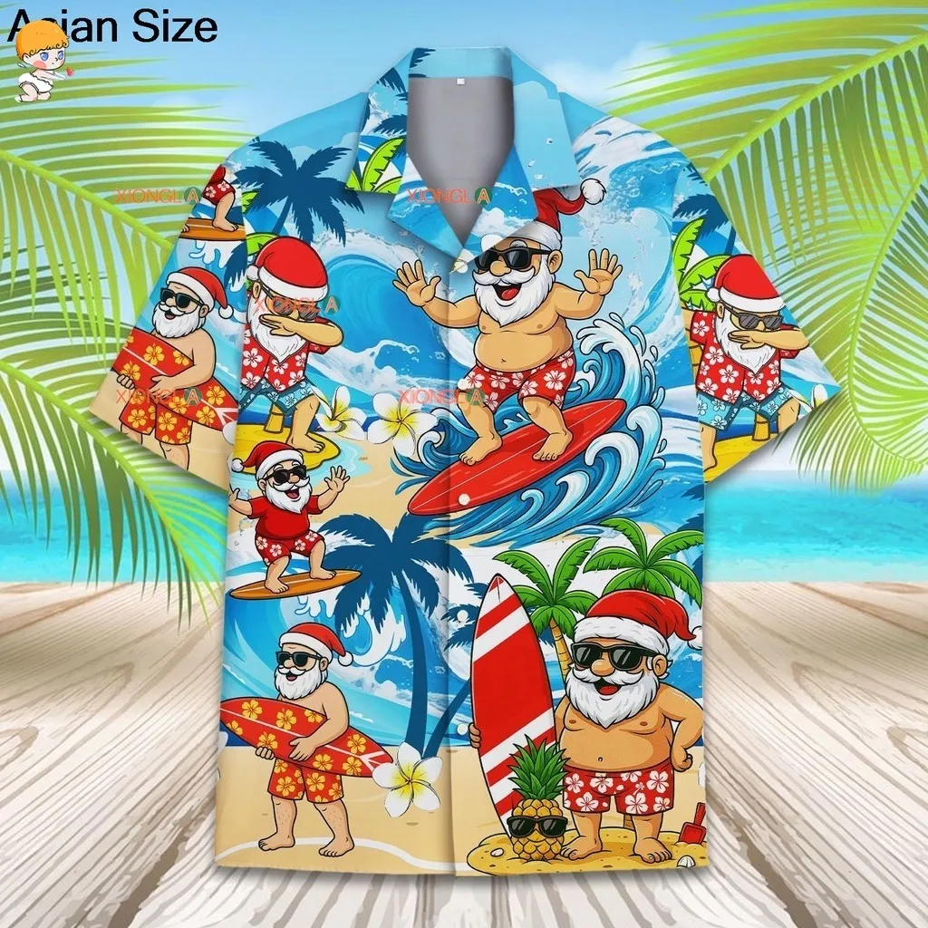 Nieuwe Kerstkleding Heren Strandshirt Korte Mouw Tops 3D Kerstman Grafische Mannelijke En Vrouwen Hip Hop Hawaiiaanse Zomer Tee ‌