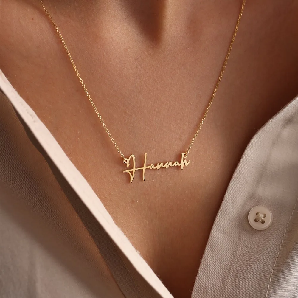 

2023 Custom Handwritten Name Necklace For Women Personalized Signature Nameplate Necklace Custom Stainless Steel Choker Necklace