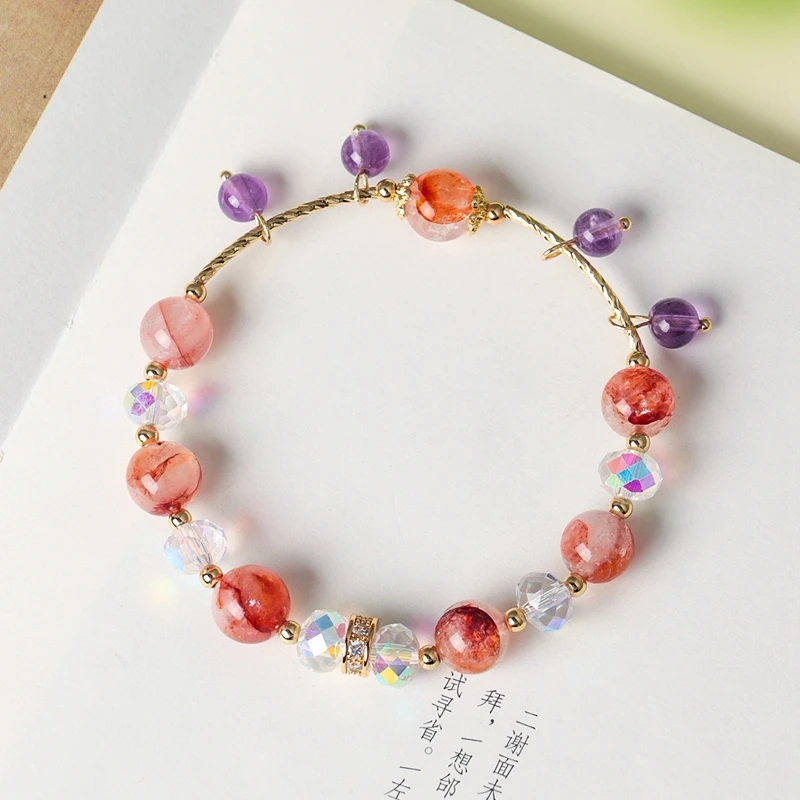 

Exquisite Natural Red Flower Inclusion Quartz/Amethyst Stretch Beaded Bracelets for Women Fashion Single/Double Wrap Bangle 1607