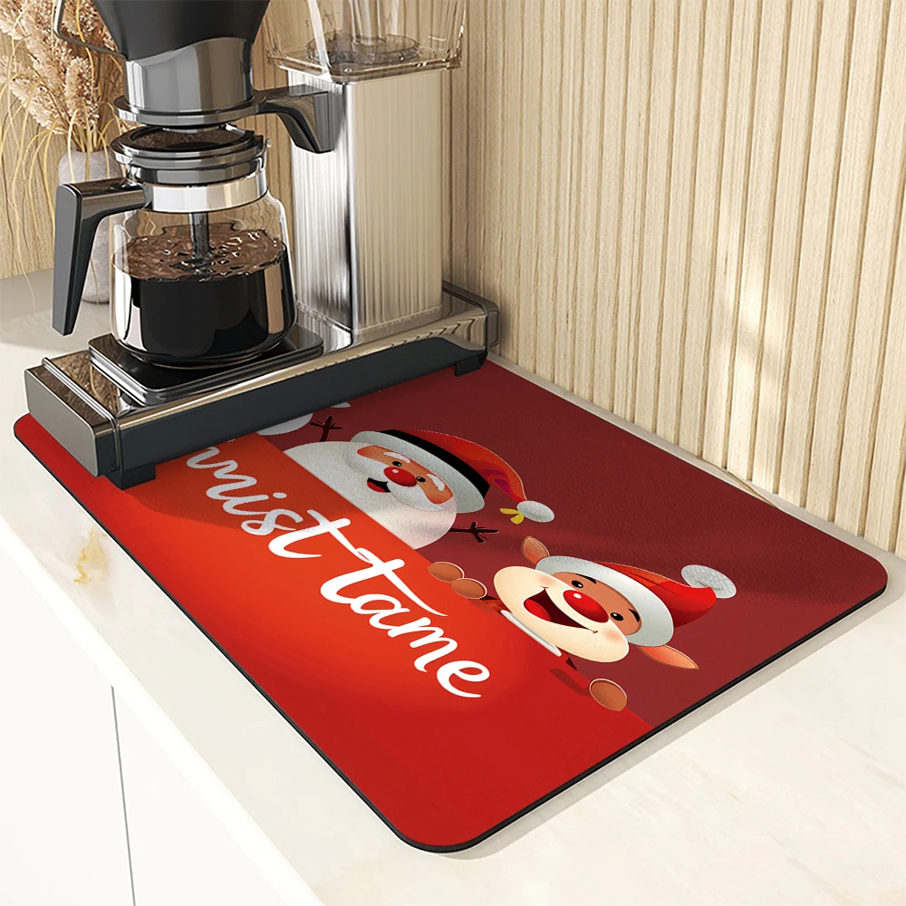 Kitchen Drying Mat Christmas Dry Coffee Mat Absorbent  Placemat Anti Slip Table Cup Drying Mats Table Decoration Accessories