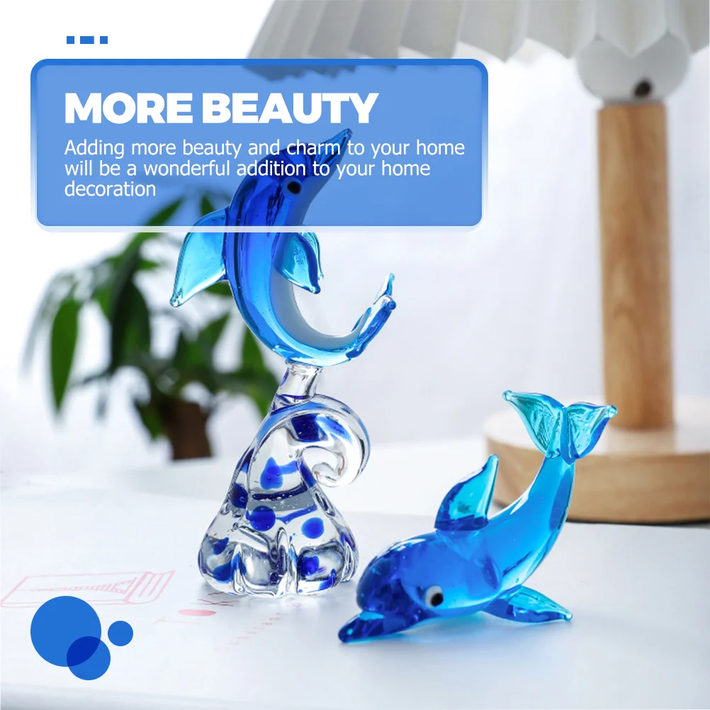 Dolphin Ornament Mini Figurine Glass Crafts Crystal Decor Adornment Sea Turtle Animal Figurines