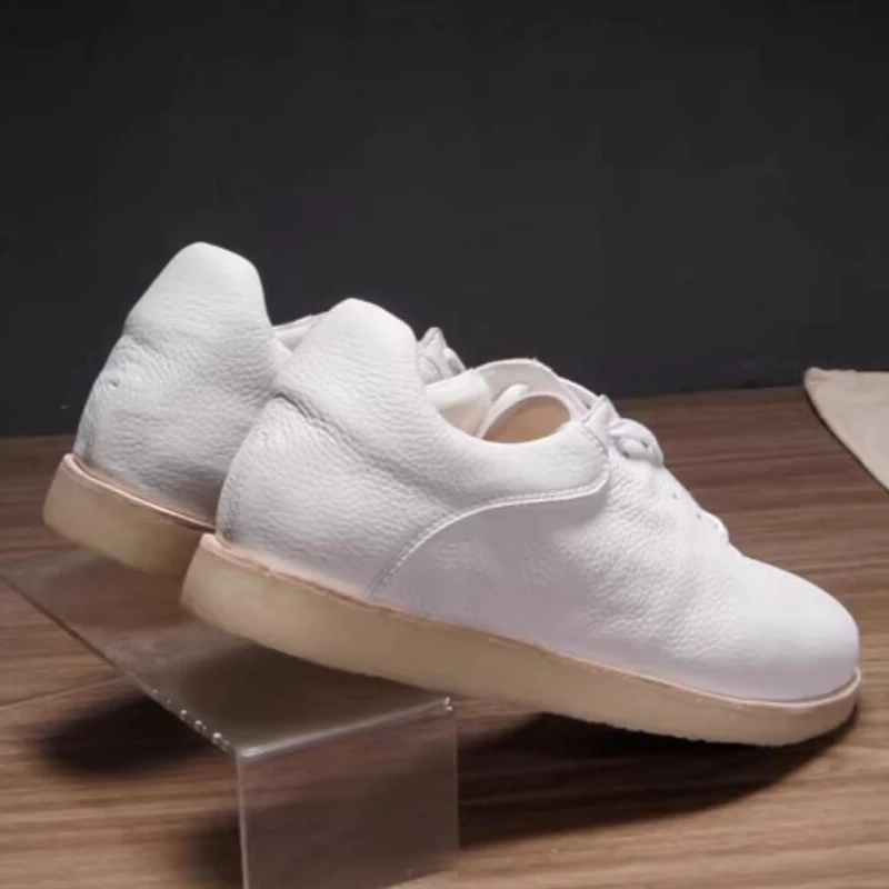Handcrafted Fashion Soft-Sole Genuine Leather Casual Shoes Men Flats Sneakers Comfortable Outdoor Trainers Lace-Up White Shoes