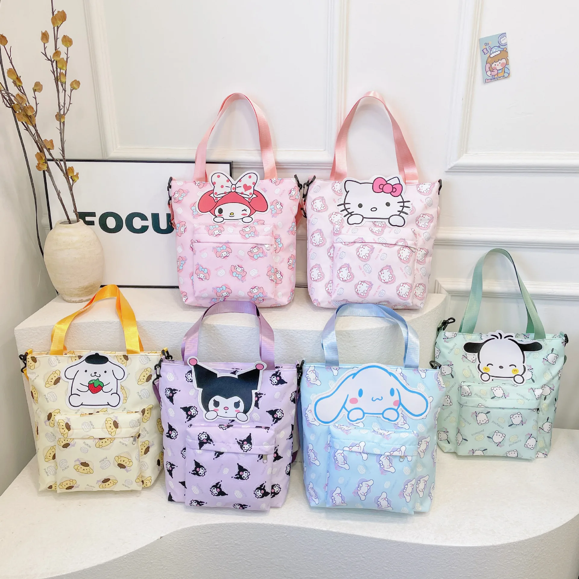 Sanrio Kawaii Shoulder Bag Hello Kitty Kuromi Melody Crossbody Bag Cinnamoroll Handbag Large Capacity Storage Tote Bag