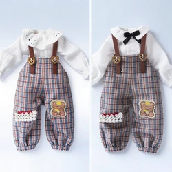 Blyth Clothing Casual Plaid Overalls Jumpsuits Pants Long Sleeve Lapel Shirts for Ymy Licca Azones Ob22 24 Ob27 Doll Accessories