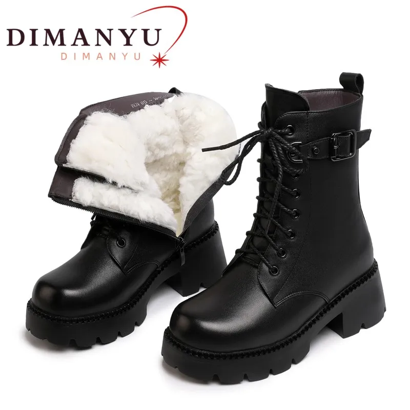 

Short Booties Ladies Patform High-heel British Style Women Winter Boot Genuine Leather Large Size Thick Wool Female Footwear