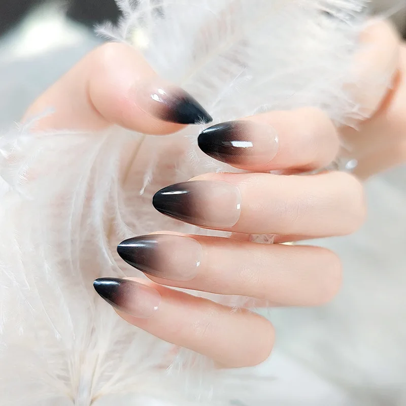 طلاء أظافر مدبب متدرج طويل ، أظافر مزيفة ، اضغط على أطراف الأظافر ، أظافر صناعية ، يمكن ارتداؤها ، أظافر صناعية لوزية ، منتهية ، 24 *