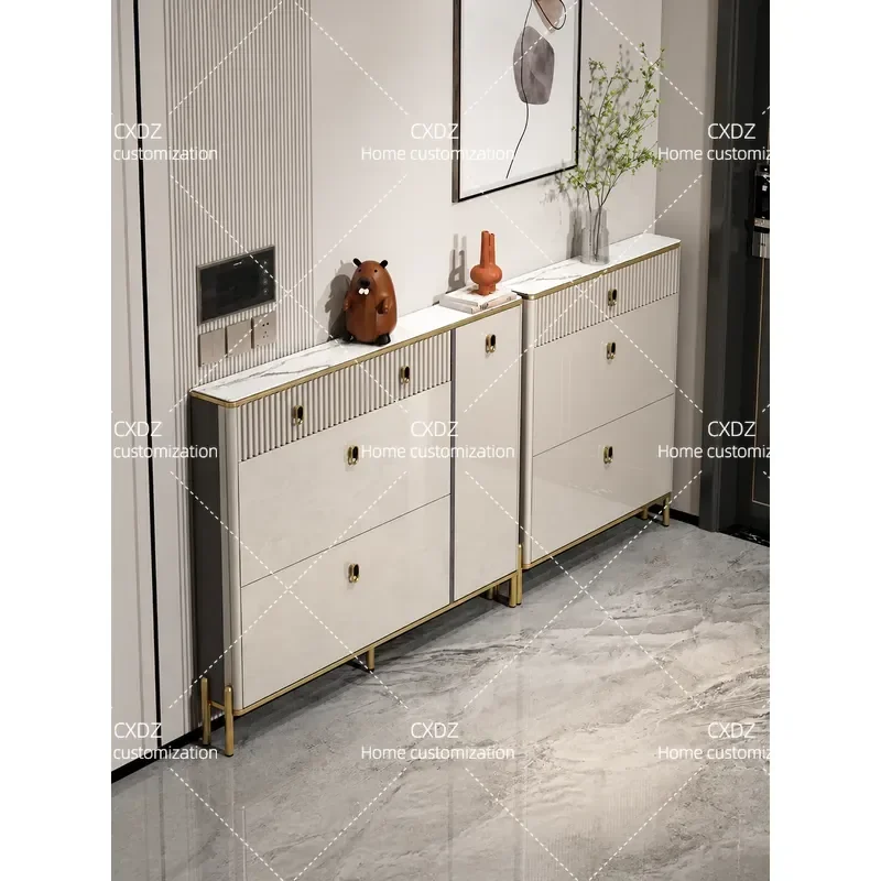 Ultra Thin Rock Slab Shoe Cabinet 17cm Depth Narrow Entryway Storage Tipping Bucket Design Space Saving Modern Minimalist for