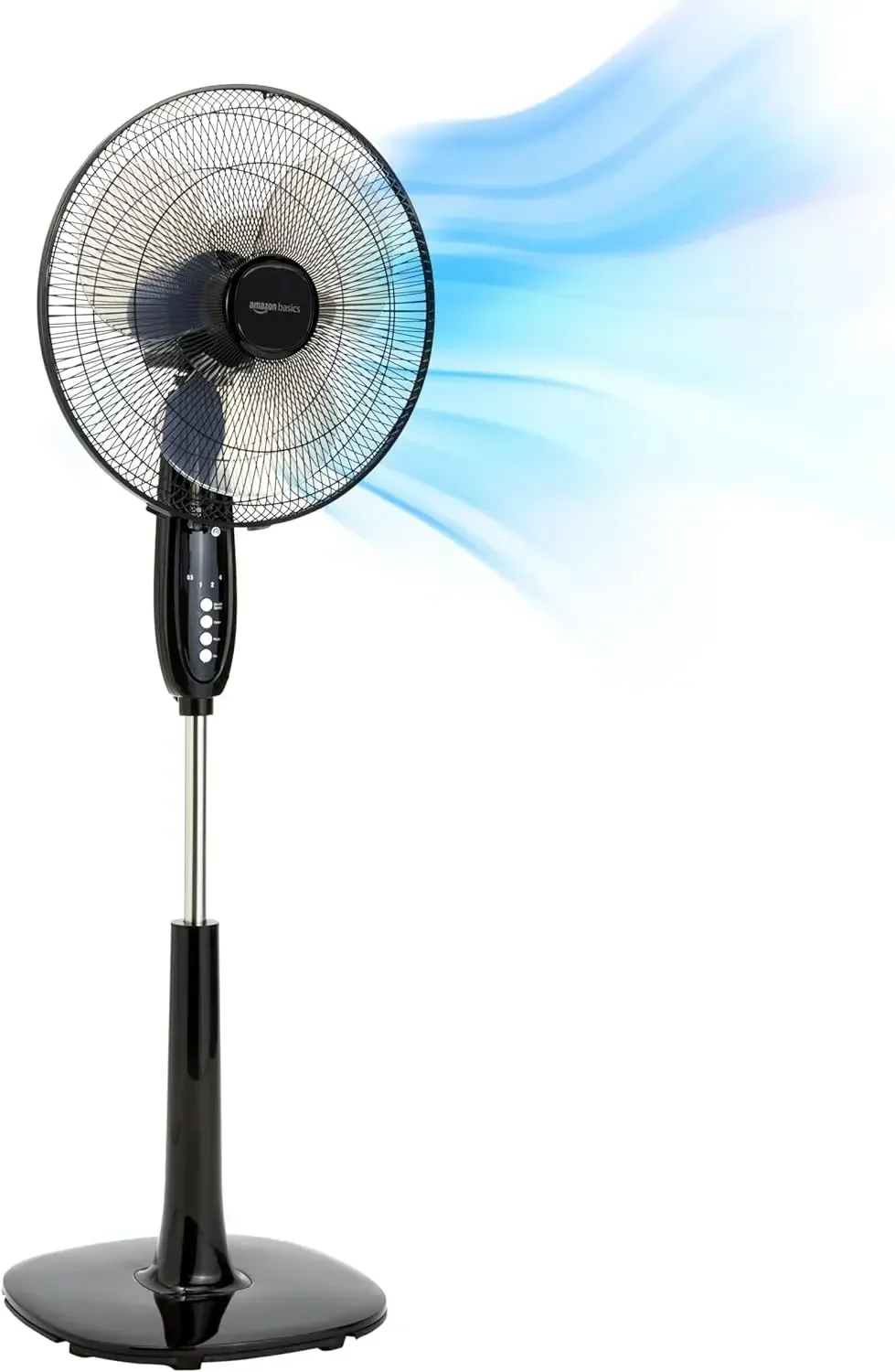 Ventilateur de sol sur pied de 16 pouces avec commande à distance, minuterie, tête inclinée, oscillant, sphérique, 3 réglages de vitesse, design noir élégant