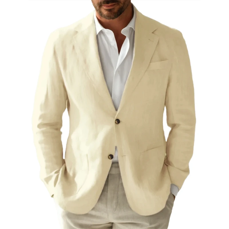 

Suit Blazer Jacket Men's Linen Casual Blazers Breathable Relaxed Beige Suit Jacket Fit Fashion Business Outdoor Commuting Blazer