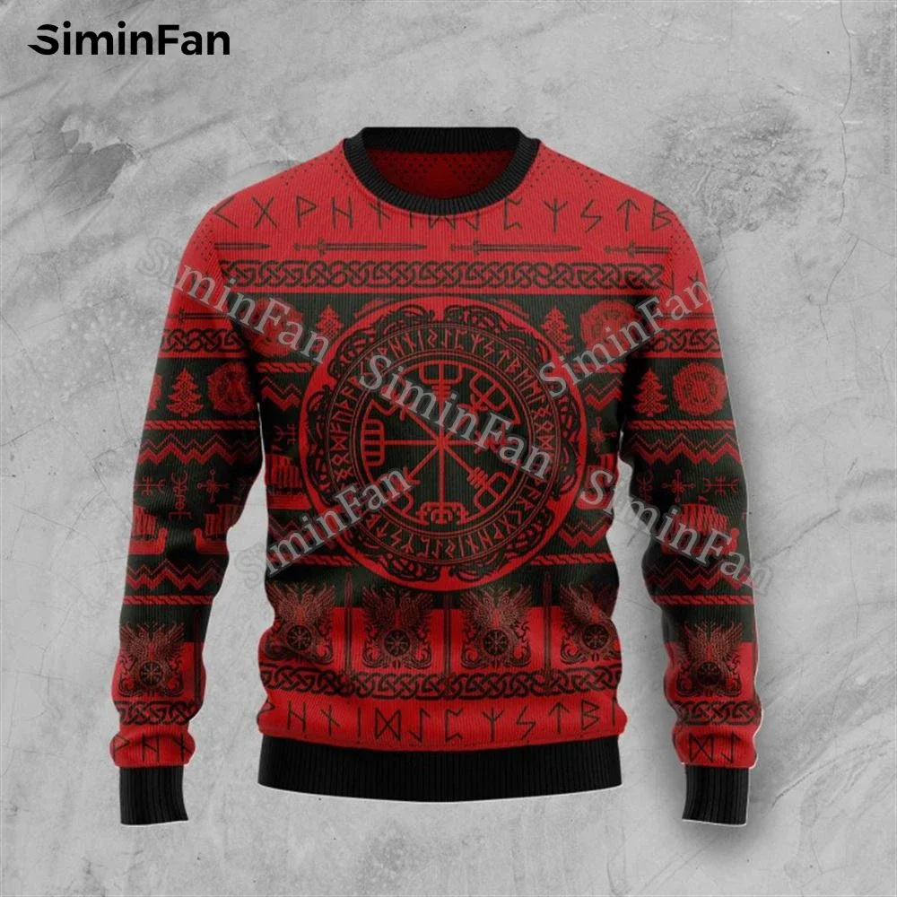 Red Triple Horn Pattern Viking Ugly Christmas Sweatshirt Jumper 3D Printed Men Female Pullover Male Long Sleeve Shirt Unisex Top