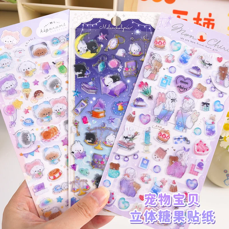 

Cute Pet Baby Crystal Candy Stickers Japanese Style Decorative Children's Stationery Sticker for Diary Rabbit Pegasus Decals