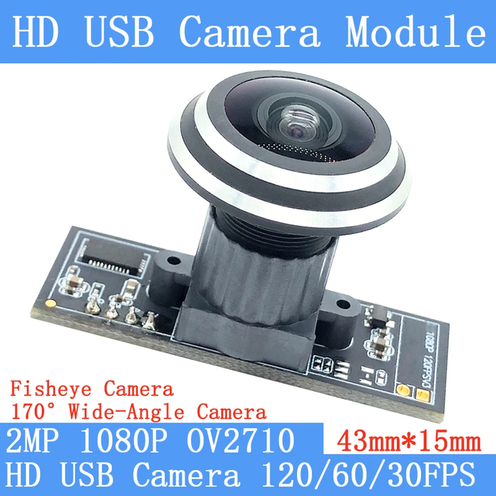

170° Wide-angle 2MP Fisheye USB Camera Module OV2710 1080P MJPEG 640*480 120fps High Speed Linux UVC Webcam Surveillance
