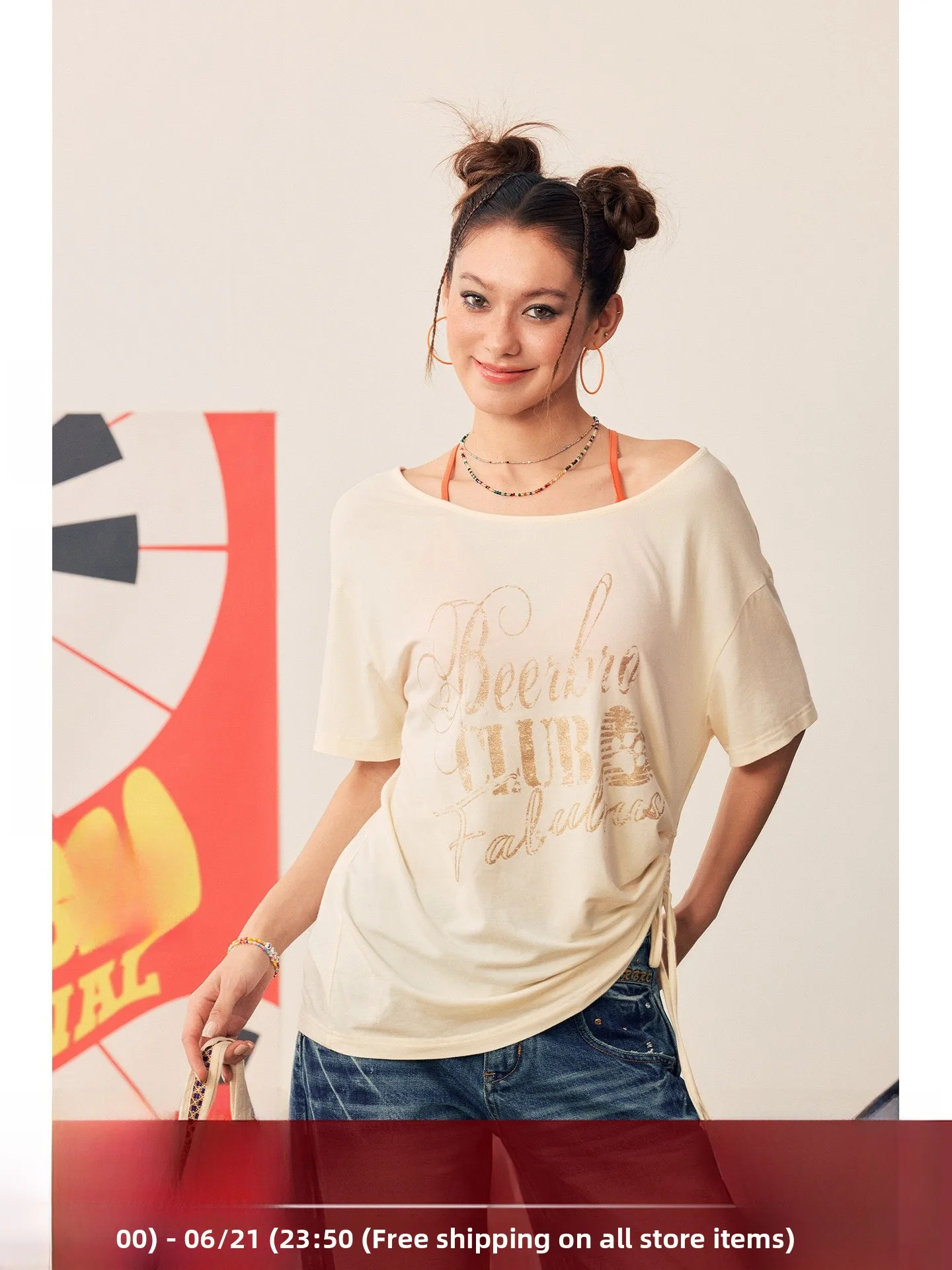 

BeerBro Festival Themed Printed Crop Top Women's Summer T-Shirt round Neck Short Sleeve Drawstring Loose Fit Fashionable