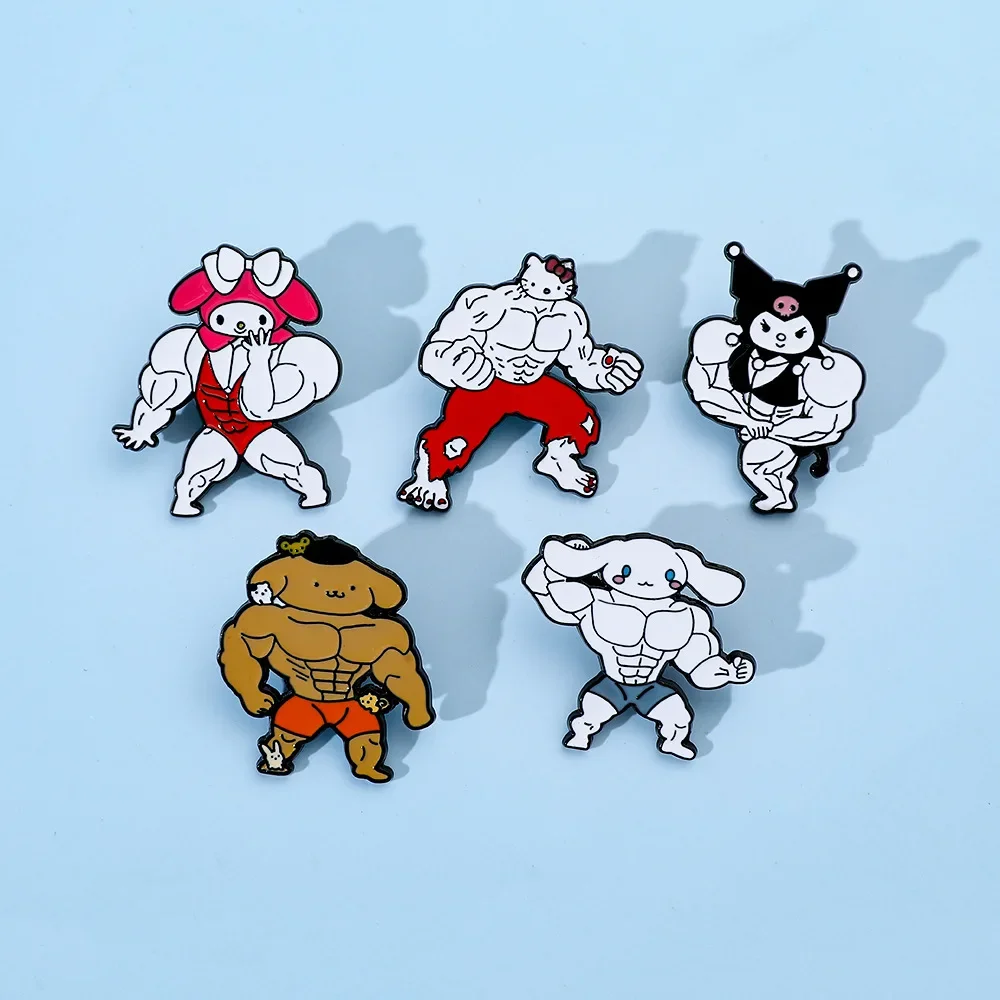 Anime Pins Cartoon Creative Personality Parody Muscular Fierce Man Brooch Hello Kittys Kuromis Cinnamorolls Cute Alloy Badge