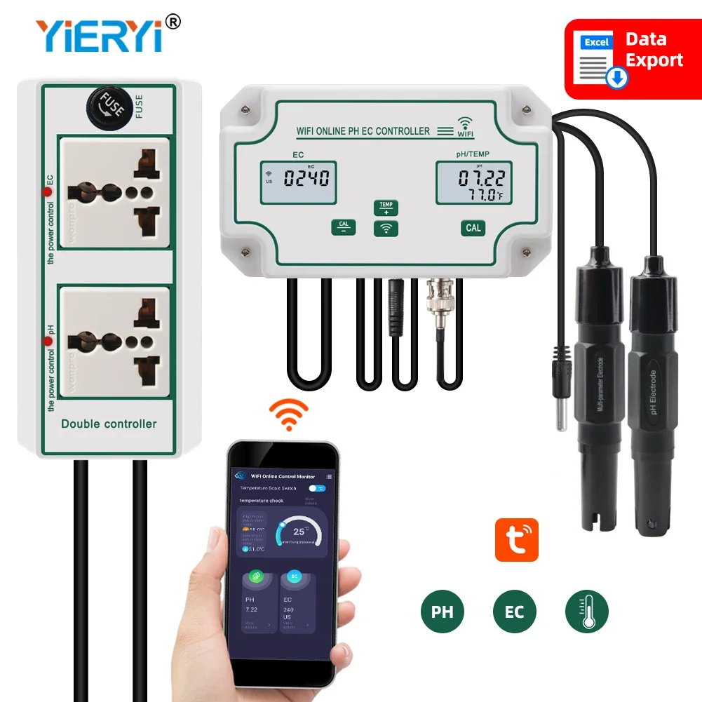 

2026/Tuya Wifi Online EC Monitoring Controller ph Meter With Data Logger Function Hydroponic Water Quality Monitoring Tester