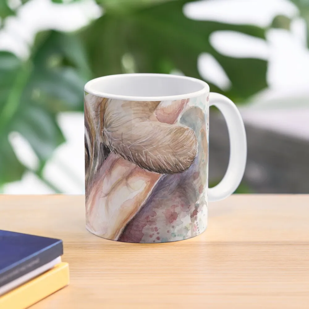 Baby Sloth Watercolor Painting Cute Bab  Mug Design Drinkware Photo Simple Picture Handle Round Image Tea Gifts Printed Coffee