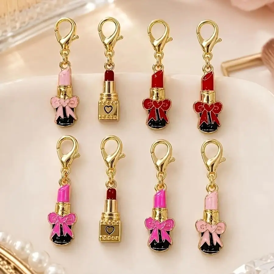 1/5/10/20/50/100pcs Enamel Pendants in the Shape of Lipstick and Perfume Bottles, Gold Lobster Clasps, Cosmetics-Themed Hanging