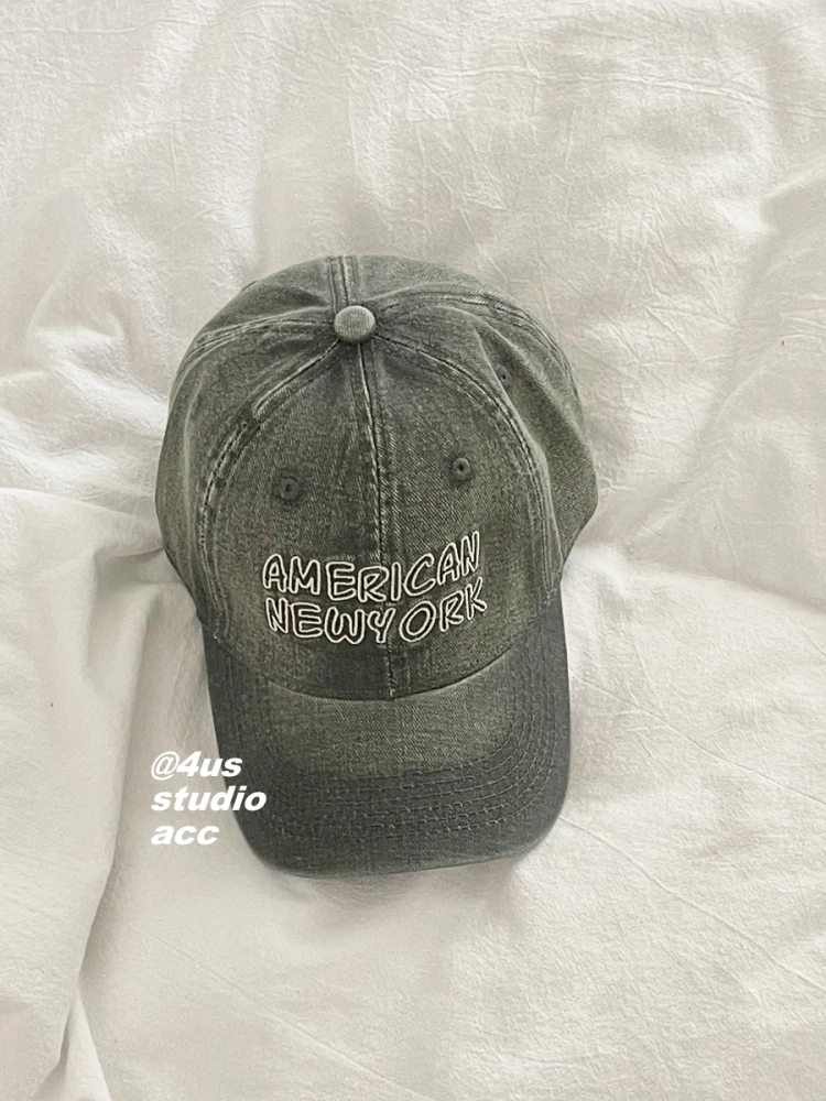American retro washed denim cap women's versatile soft top big head circumference baseball cap men show small face 5