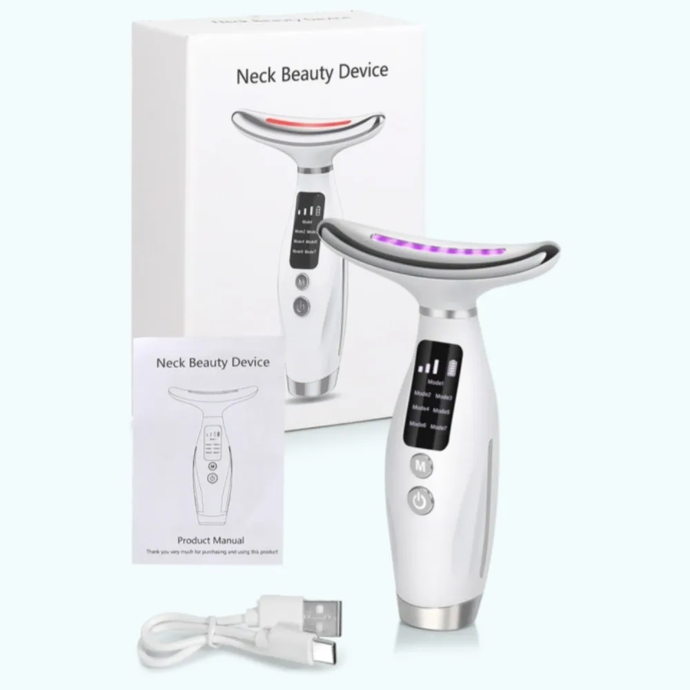 

Электрический 7-цветный инструмент для красоты шеи, светодиодный фотонный крем, впитывающий инструмент, массажер для ухода за шеей, инструмент для уменьшения двойного подбородка