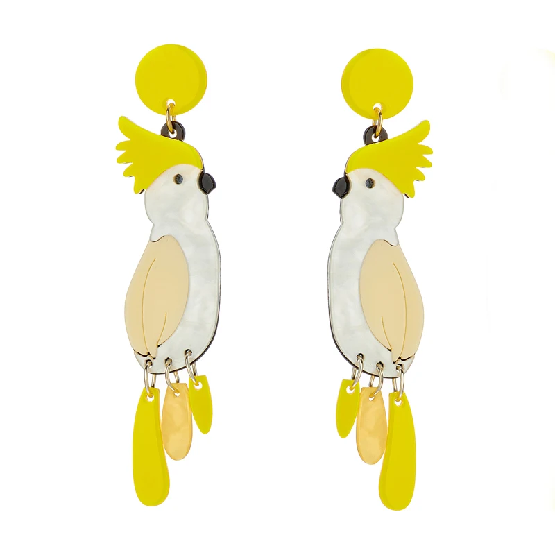 YAOLOGE New Trend Yellow Parrot Acrylic Earrings For Women Fashion Cartoon Cute Birds Girls Ear Jewelry Party Handmade Gift
