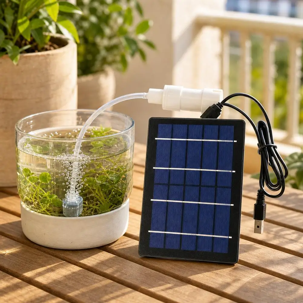 Solar Air Pump Aquarium Oxygen Aerator USB Rechargeable Quiet Waterproof Fish Tank Pond Fishing Bubbler Medaka Hose Tube Kit view 4