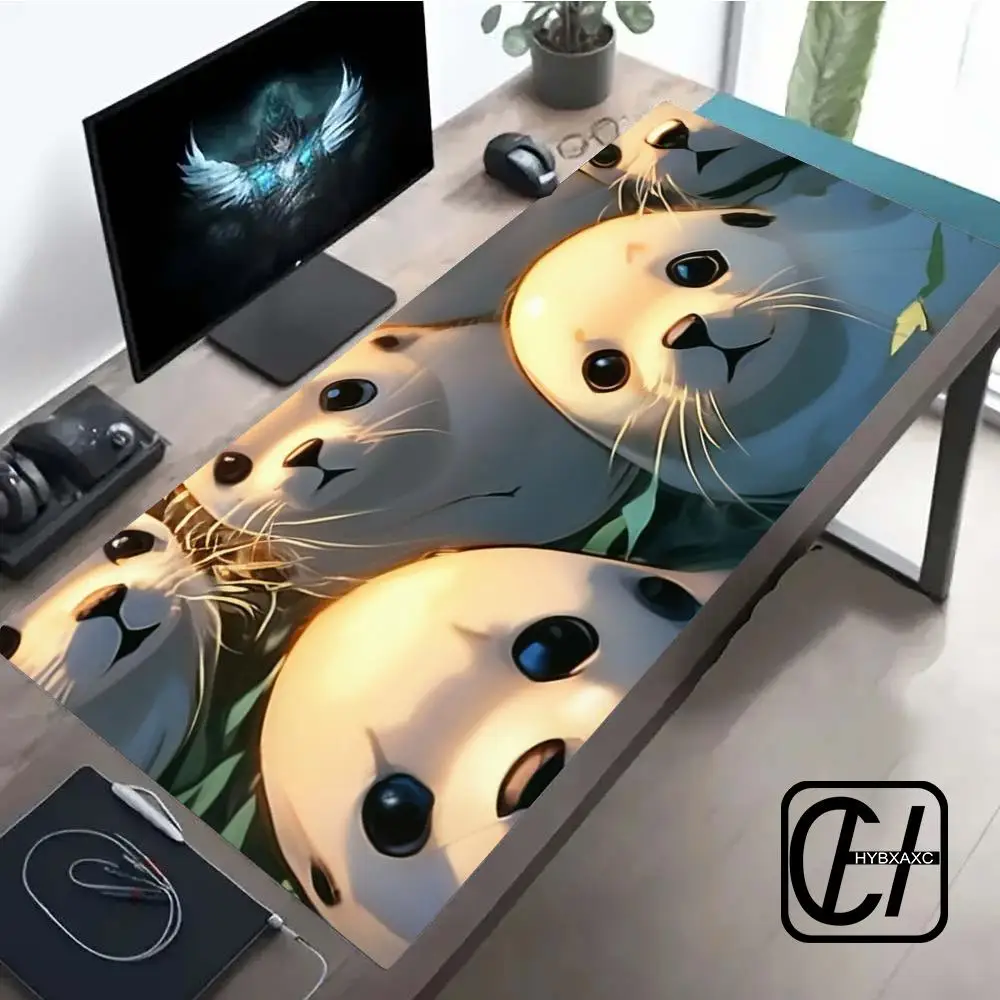 

Seal Cartoon Mouse Pad Large Computer Office Game Table Mat 90x40 XXL Rubber Non-slip Stitched Edge Keyboard Mats Long Desk Pads