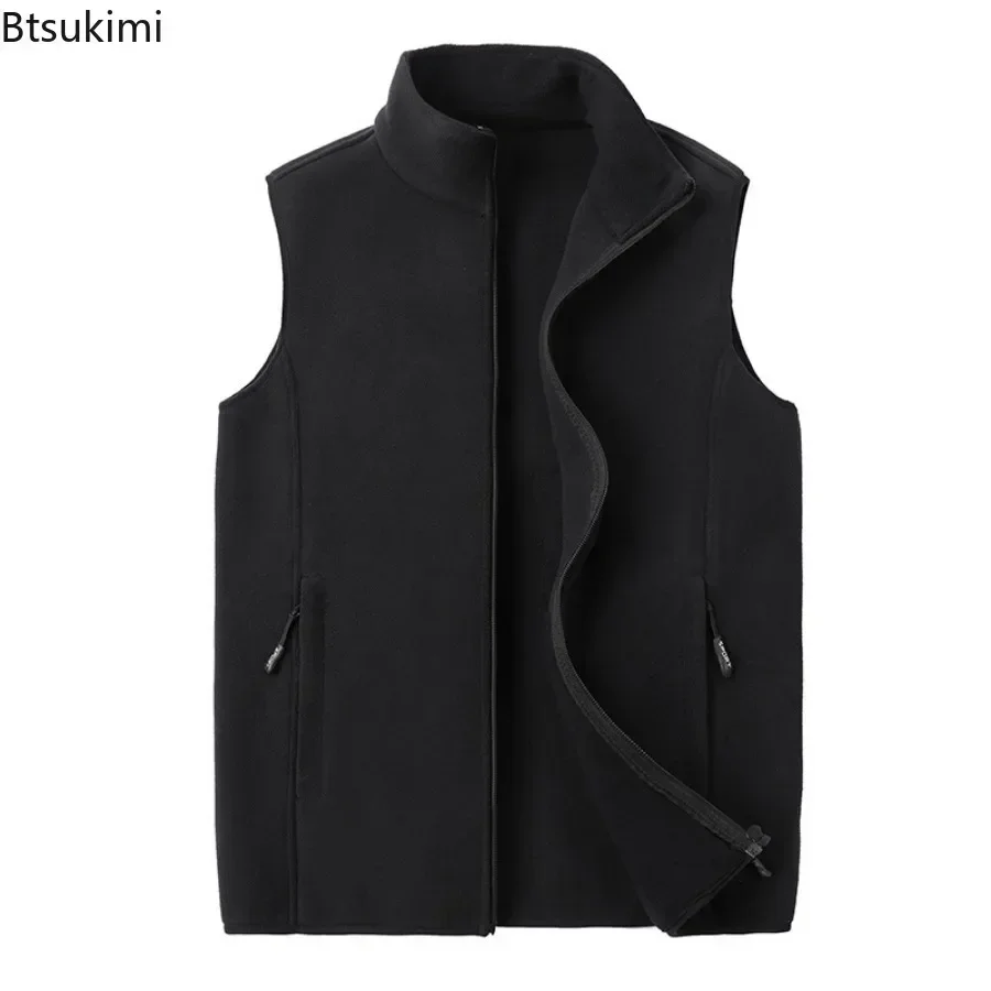 New 2025 Men's Thick Warm Fleece Vest Jacket Spring Autumn Oversized Outdoor Sports Fishing Fleece Coat Vest Jacket Male Coats