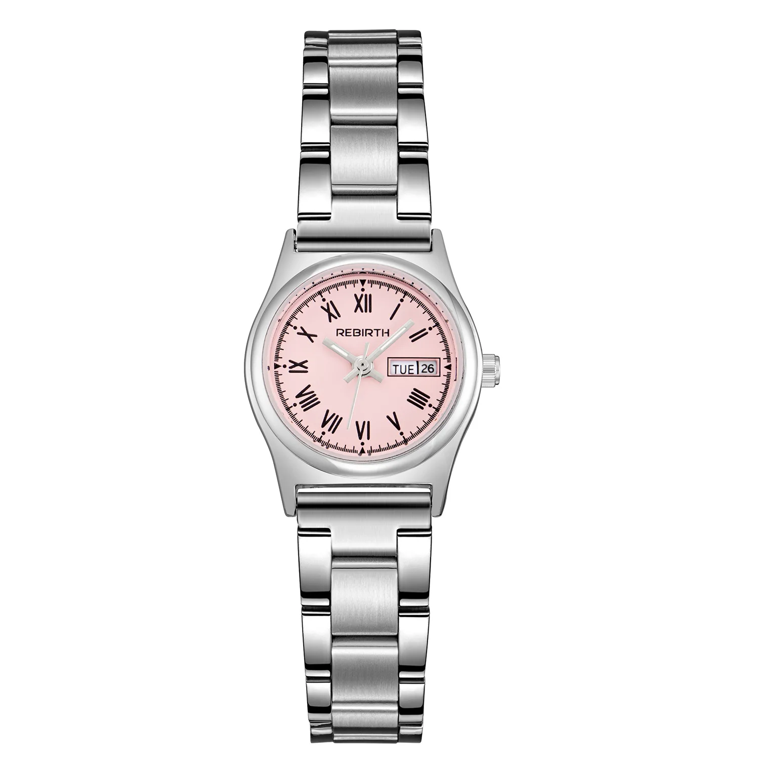ساعة بسوار فولاذية بسيطة للنساء ، علامة تجارية ولادة جديدة ، أزياء شخصية ، تاريخ اليوم ، ساعة نسائية