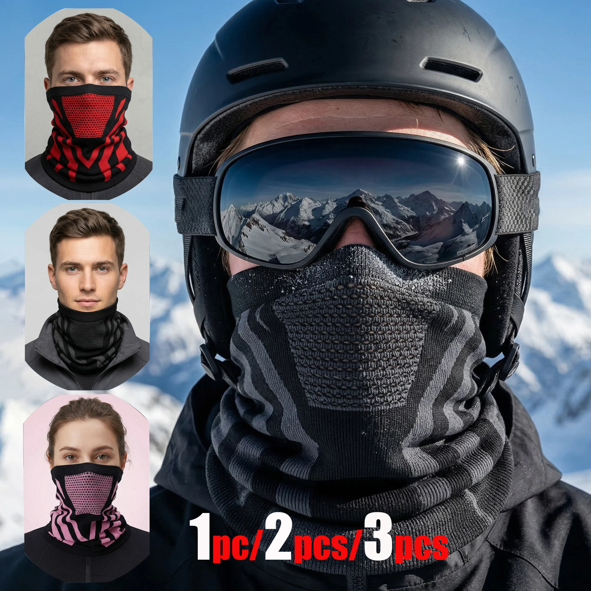 1pc/2pcs/3pcs Unisex Winter Breathable Warm Ski Mask Bike Mo