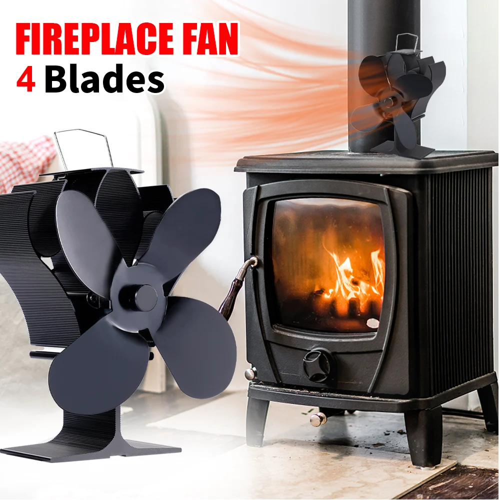 

Fireplace Fan 4 Blade Heat Powered Stove Fan Log Wood Burner Eco Quiet Fan Hot Air Heater Efficient Heating Winter Home Warm