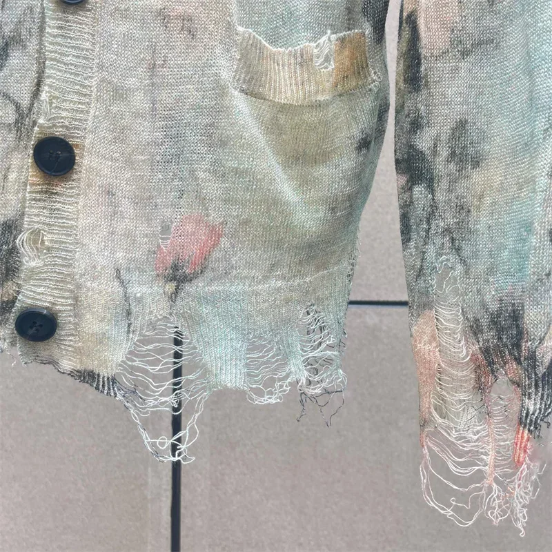 여성용 가디건 신상 신축성 니트 V넥 긴팔 가을 2025 프린트 슬림 여성 스웨터 100% 린넨 니트웨어