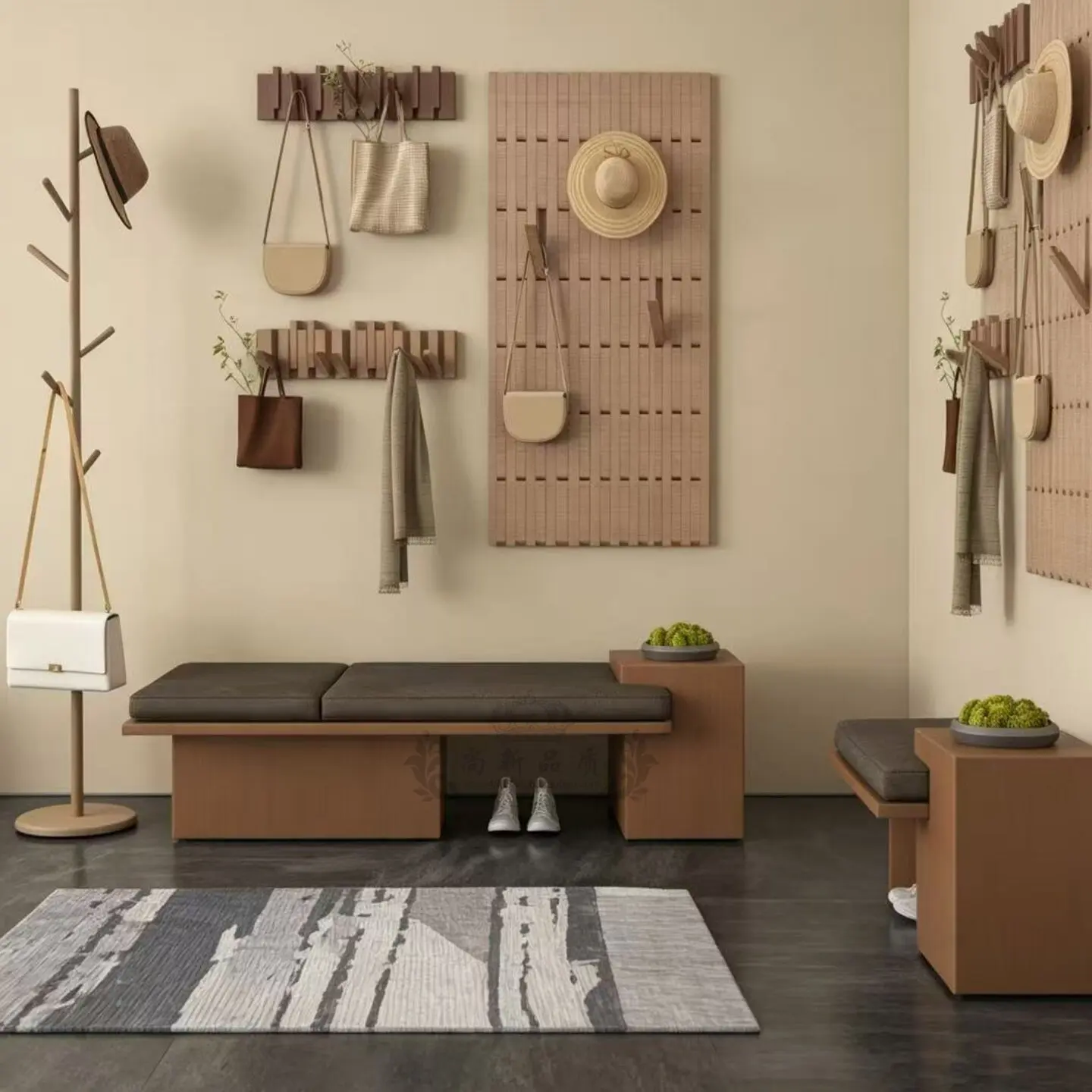 New Chinese-style simple wooden sofa stool creative hotel reception area bench entrance entrance shoe changing stool