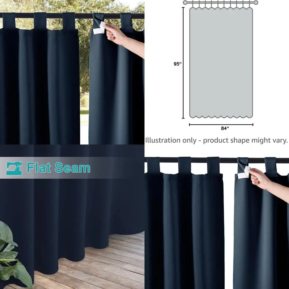 Marineblaue wasserdichte 95-Terrassentürvorhänge, 84-breit, wärmeisoliert, selbstklebend, abnehmbar, Verdunkelung für den Außenbereich, Innenbereich