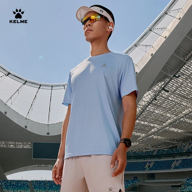 Kelme メンズ アウトドア ランニング Tシャツ ラウンドネック 通気性 スポーツ トップ フィットネス トレーニング 速乾性服 サッカー 半袖