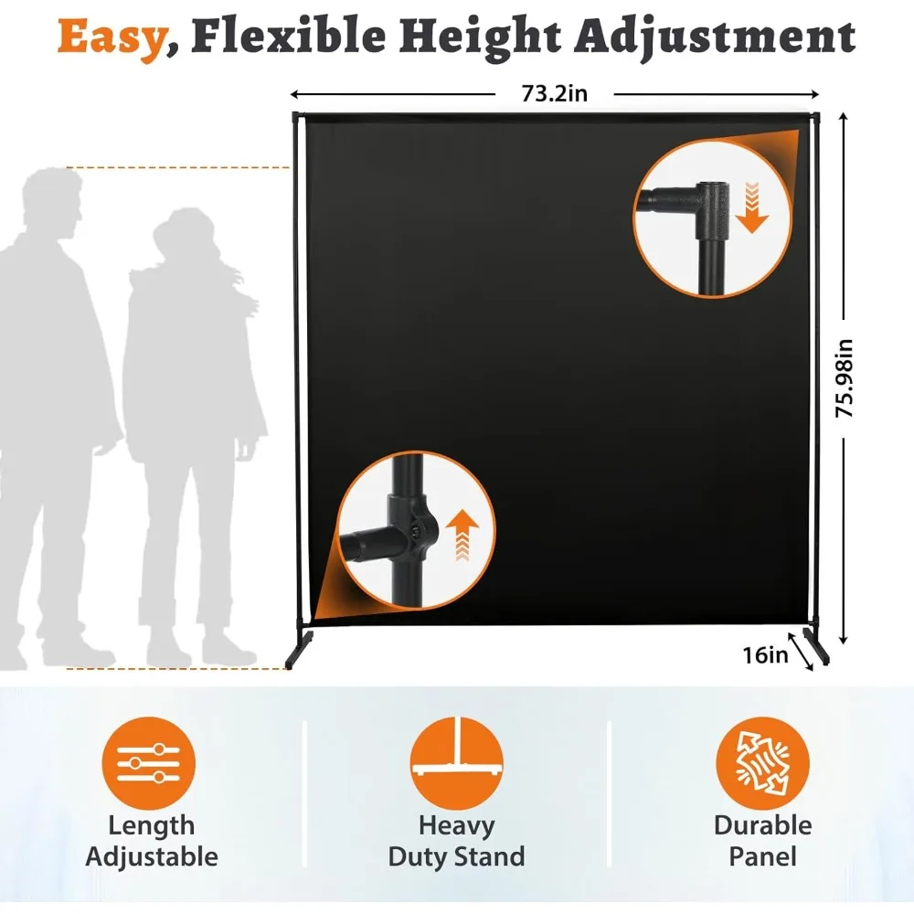 لوحة مقسمة للغرفة قابلة للتعديل مقاس 71 بوصة، شاشة خصوصية من القماش الأسود لفصل المكتب والمنزل