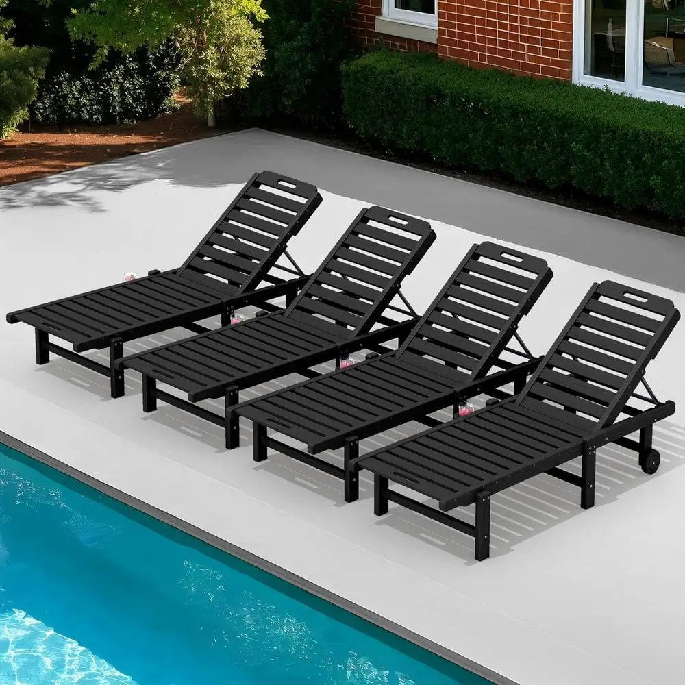 

Набор из 4 предметов для уличного шезлонга из материала HDPE, регулируемое 5-позиционное кресло, подстаканник и колеса для бассейна или grudzień