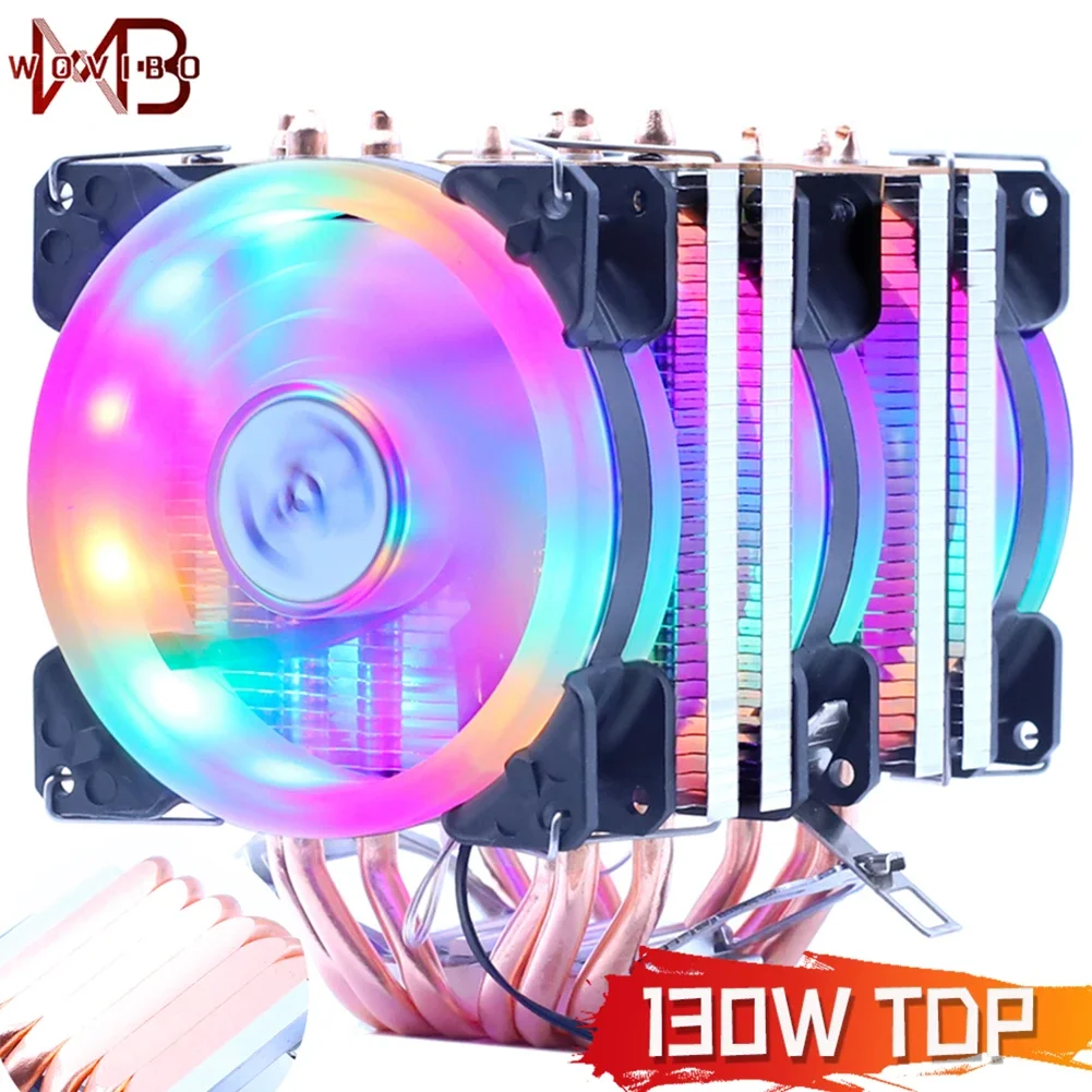 6 Heat Pipes CPU Cooler Ventilador Fan 4Pin PWM RGB Silent Intel LGA 2011 1150 1151 1155 1200 1700 AMD AM3 AM4 Cooling Radiator