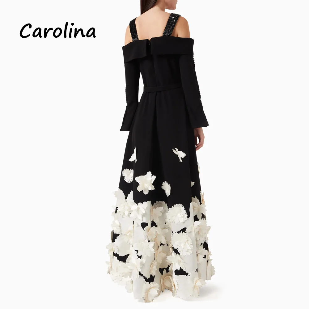 Carolina Black Strapless Appliques A-LINE Evening Dress Saudi Arabia 2024 Slim Crepe Long Sleeve Ankle-Length Prom Dress