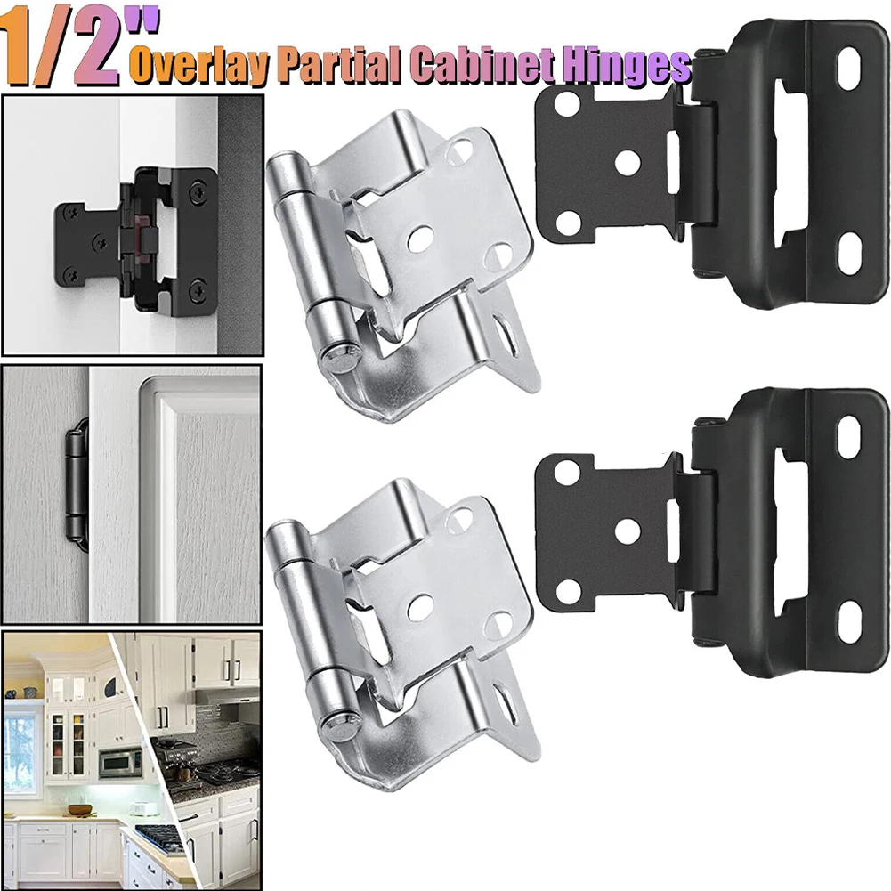 2Pcs Metal Self-Closing Hinge 1/2 Inch Overlay Semi Partial Wrap Around Self Closing Kitchen Cabinet Hinges Furniture Hardware