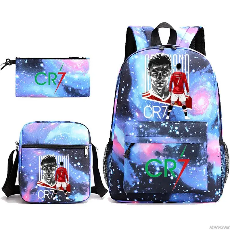 Mochila deportiva CR7 para hombre y mujer, morral escolar de viaje para estudiantes, para ordenador portátil, 3 piezas