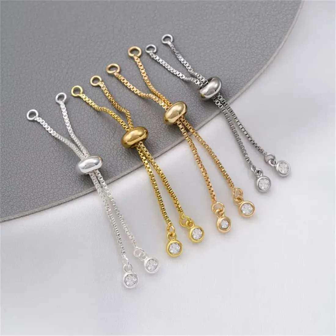 14K Gold-Color Silicone Beads Adjustable Extension Chain Short Hanging Zircon DIY Bracelet Jewelry Telescopic Extension Chain