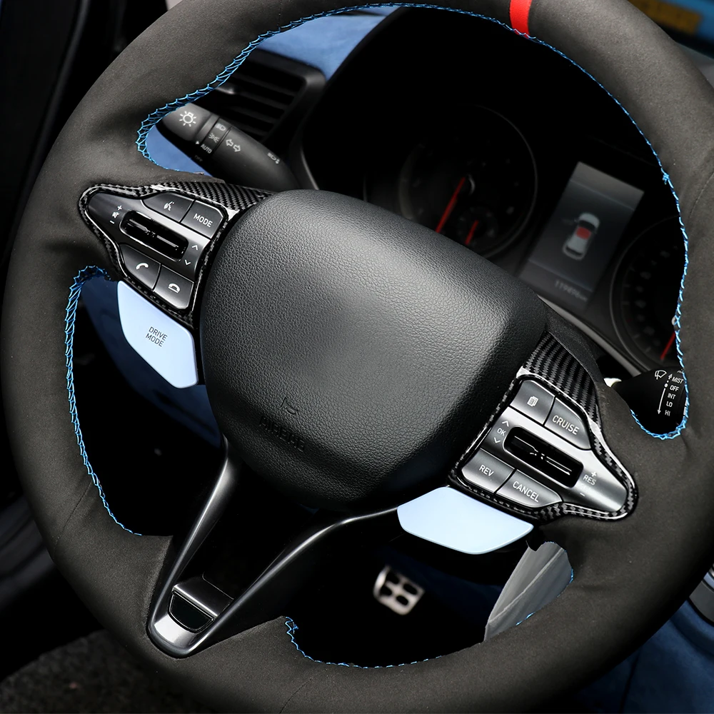 Carbonfaser-Stil Lenkradrahmenabdeckung Zierleiste Innenraumzubehör LHD/RHD für Hyundai Veloster N 2019-2023 Kona N I30N – Detail 3