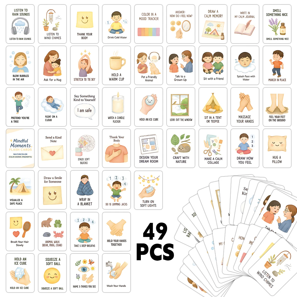 49pcs Mindful Moments Positive Affirmations Cards,Self-Care Prompts Cards,For Teacher,Counselor,Class Mental Health Therapy Tool