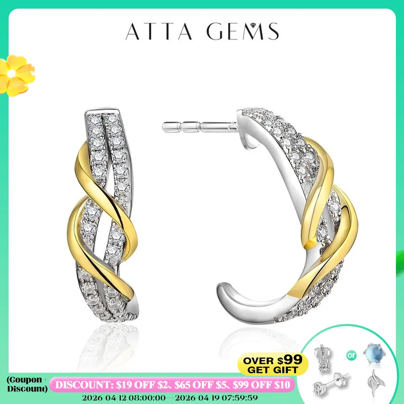 

ATTAGEMS New Classic Moissanite Earrings 925 Steling Silver Yellow Plated Passed the Daimond Test Stud Earrings for Women Party