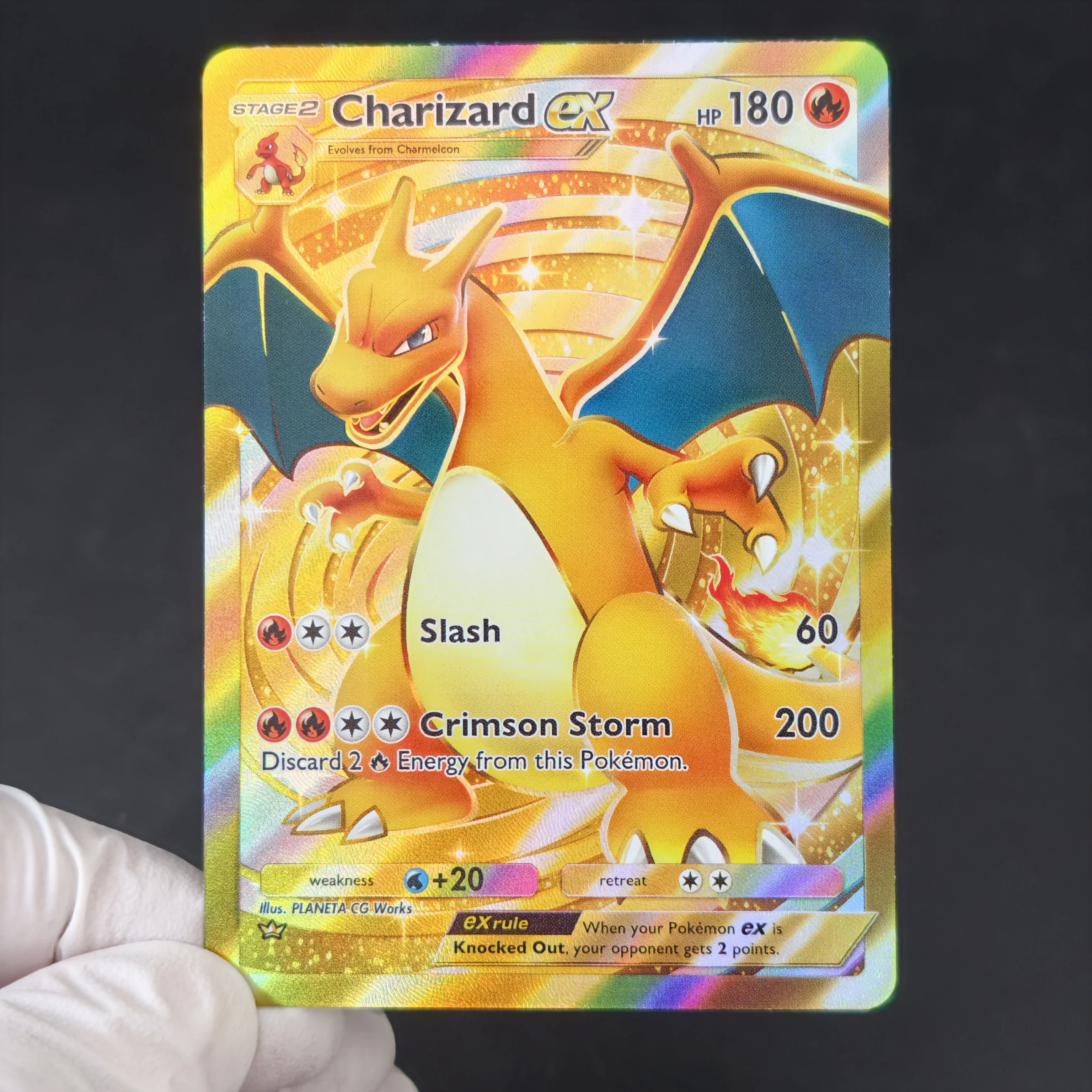 DIY/TCG PKM Pocket GOLD UR Card English Charizard EX Mewtwo Mew EX Holo Colorful Flash Textured Collection Card