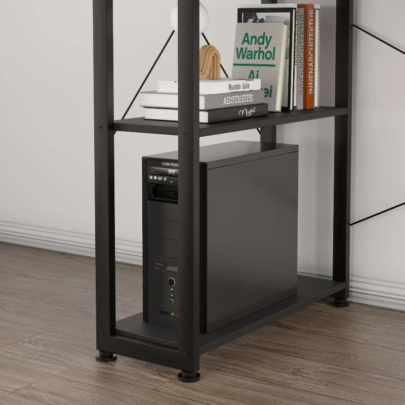 Wrought iron desk bookshelf integrated combination home office writing desk against the wall desktop
