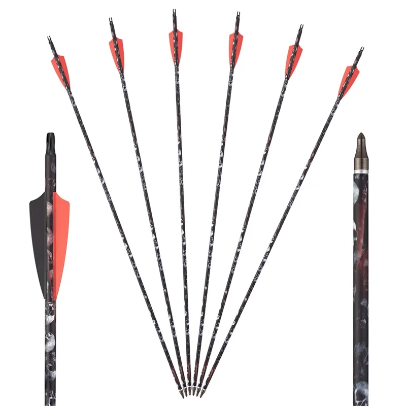 Toparchery 6 12 24 Pcs Arrow 31.5 Inch Carbon Arrow Spine 500 Practice Hunting Arrows with Removable Tips for Recurve Bow