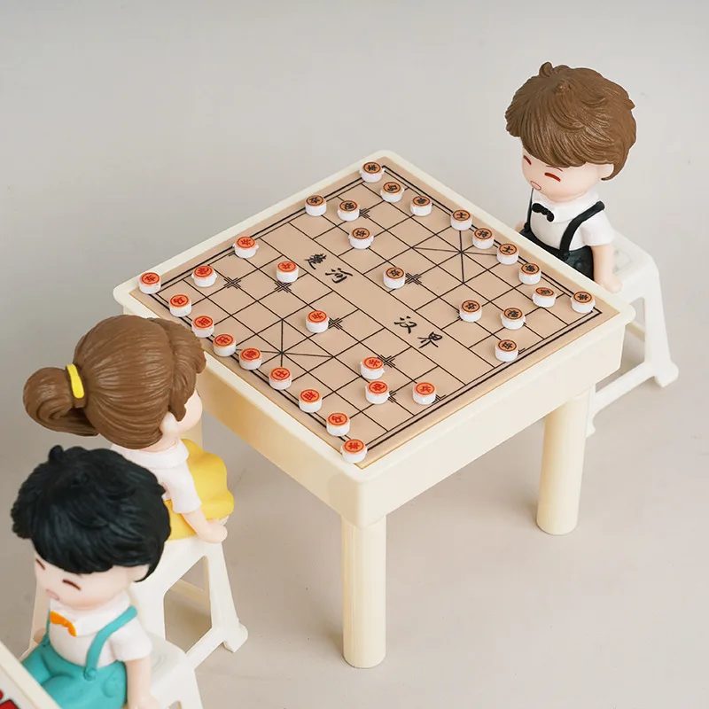 ミニチュアチェスセット ミニテーブル 椅子付き フライングチェス ルード ボードゲーム ゴーゲームモデル ドールハウスアクセサリー 装飾